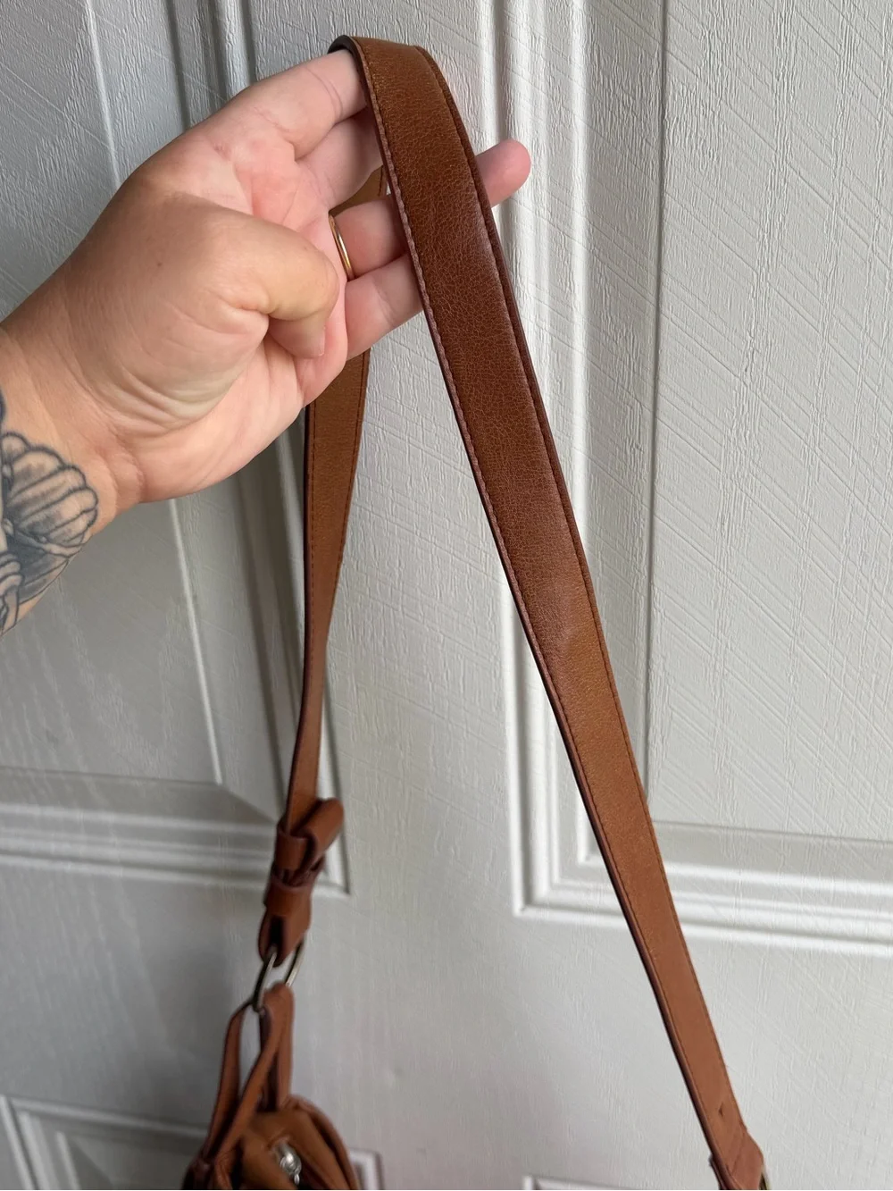 Madison Studio Genuine Leather Cognac Brown Y2K Crossbody Shoulder Bag